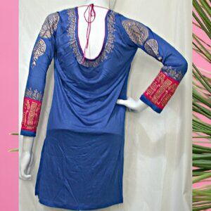 BLUE Boho Tunic Long Sleeve Kurti Large